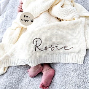 Baby Blanket,Embroidered Name,Stroller Blanket,Newborn Baby Gift ,Soft Breathable Cotton Knit