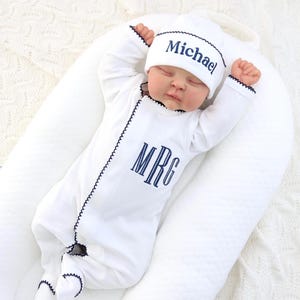 Baby Boy Footie, Monogrammed Newborn Outfit, Custom Embroidered Name, Coming Home Gift, Soft Baby Sleeper, Baby Shower Gift