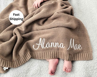 Baby Blanket gift, Embroidered Name, Stroller Blanket, Newborn Baby Gift, Soft Breathable Cotton Knit, newborn gift, custom baby blanket.