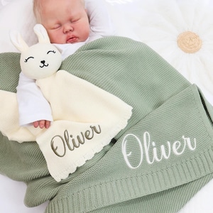 Juego de regalo personalizado de 2 piezas para bebé, manta/juguete personalizado, manta de regalo para bebé, regalo de cumpleaños, regalo para niña, regalo para niño, juego de regalo para baby shower.