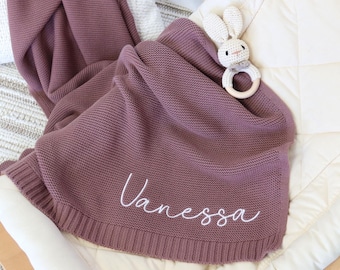 Custom Baby Blanket,Embroidered Name,Stroller Blanket,Newborn Baby Gift ,Soft Breathable Cotton Knit