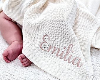 Baby Blanket,Embroidered Name,Stroller Blanket,Newborn Baby Gift ,Soft Breathable Cotton Knit,baby shower Gift,  baby blanket gift