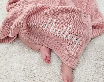 Custom Baby Blanket,Embroidered Name,Stroller Blanket,Newborn Baby Gift ,Soft Breathable Cotton Knit