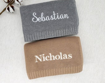 Cotton Knit Baby Blanket,Embroidered Name,Stroller Blanket,Newborn Baby Gift ,Soft Breathable Cotton Knit