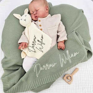 Juego de mantas para bebé, regalo para baby shower, nombre bordado, manta para cochecito, regalo para recién nacido, tejido de algodón suave y transpirable.
