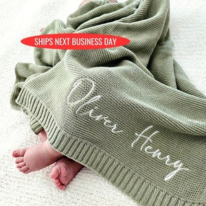 Baby Blanket, Baby gift, Newborn gift, Personalized Name, Stroller Blanket, Newborn Baby Gift, Soft Breathable Cotton Knit, baby shower Gift image 1