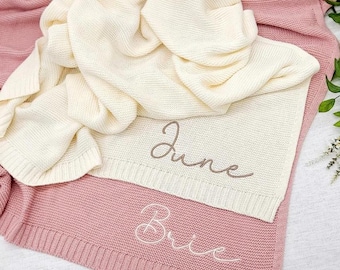 Personalized Baby Blanket, Embroidered Name, Stroller Blanket, Newborn Baby  Gift, Soft Breathable Cotton Knit baby blanket, Baby shower gift