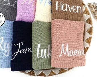 Personalized Embroidery Baby Blanket, Custom Knit Blanket for Baby, Gift for Newborn Baby,Nursery Blanket,Breathable Cotton Knit