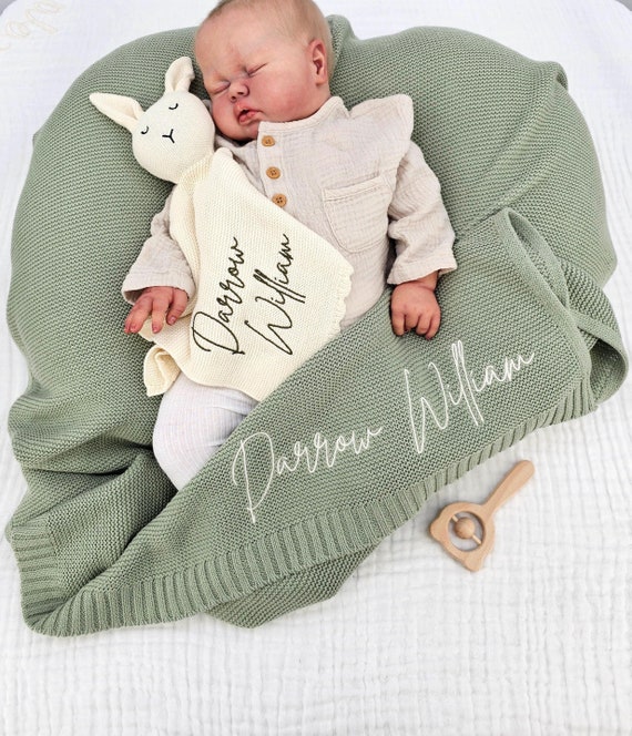 Couverture Personnalisée Pour Bébé – Coton Doux Tricoté Avec Nom Brodé, Cadeau De Naissance Ou De Baptême (crème, Rose, Lavande)