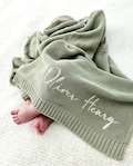 Embroidered Baby Blanket, Soft Cotton Knit Baby Blanket, Custom Baby Name Blanket, Baby Shower Gift, Newborn Blanket, Keepsake Gift for Baby