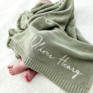 Embroidered Baby Blanket, Soft Cotton Knit Baby Blanket, Custom Baby Name Blanket, Baby Shower Gift, Newborn Blanket, Keepsake Gift for Baby