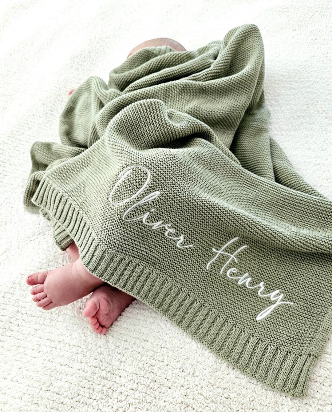 Embroidered Baby Blanket, Soft Cotton Knit Baby Blanket, Custom Baby Name Blanket, Baby Shower Gift, Newborn Blanket, Keepsake Gift for Baby