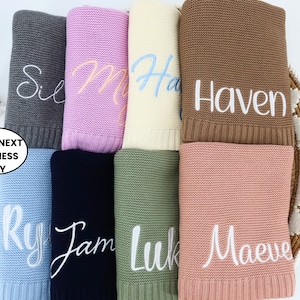 Baby Blanket gift, Embroidered Name, Stroller Blanket, Newborn Baby Gift, Soft Breathable Cotton Knit, newborn gift, custom baby blanket. image 2