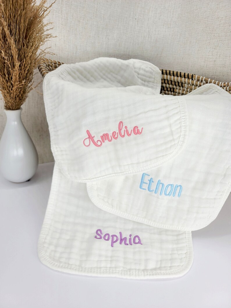 Muslin Burp Cloths / Personalized baby Burp/Embroidered name on burp cloths/Custom baby Burp/Baby shower gift/Baby burp cloths image 1