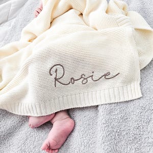 Baby Blanket,Custom Embroidered Name, Stroller Blanket, Newborn Baby Gift, Soft Breathable Cotton Knit, Baby shower Gift, Baby Blanket