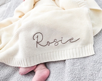 Baby Blanket,Custom Embroidered Name, Stroller Blanket, Newborn Baby Gift, Soft Breathable Cotton Knit, Baby shower Gift, Baby Blanket