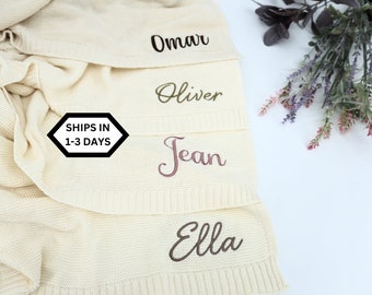 Personalized Name baby blanket, Stroller Blanket, Newborn Baby Gift, Soft Breathable Cotton Knit, baby shower Gift