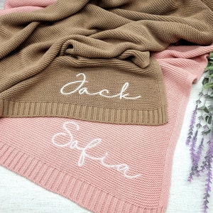 Baby Blanket, Embroidered Name, Stroller Blanket, Newborn Baby Gift, Soft Breathable Cotton Knit Baby blanket, Embroidered Baby Blanket