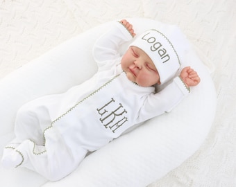 Newborn Outfit, Personalized Baby Footie, Custom Embroidered Name, Coming Home Gift, Soft Baby Sleeper, Baby Shower Gift, Baby Gift Footie