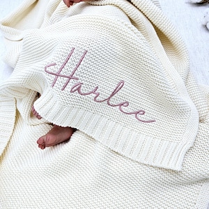 Personalized Embroidered baby Name,Stroller Blanket,Newborn Baby Gift ,Soft Breathable Cotton Knit, baby shower Gift image 1
