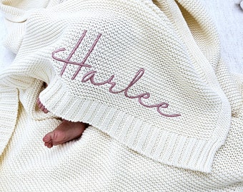 Personalized Embroidered baby  Name,Stroller Blanket,Newborn Baby Gift ,Soft Breathable Cotton Knit, baby shower Gift