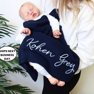 Baby Blanket, Baby gift, Newborn gift, Personalized Name, Stroller Blanket, Newborn Baby Gift, Soft Breathable Cotton Knit, baby shower Gift 画像 3