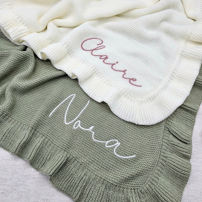 Custom Embroidered Baby Blanket / Soft Custom Personalized baby blanket / Embroidered Knitted Baby Blanket / Soft Custom Baby Shower Gift image 3