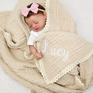 Muslin baby blanket,Personalized baby blanket,Luxury Baby Swaddle Blanket, embroidered name baby blanket, baby shower gift.