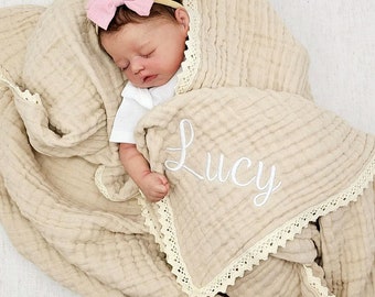 Personalized Muslin baby blanket,Personalized baby blanket,Luxury Baby Swaddle Blanket, embroidered name baby blanket, baby shower gift.