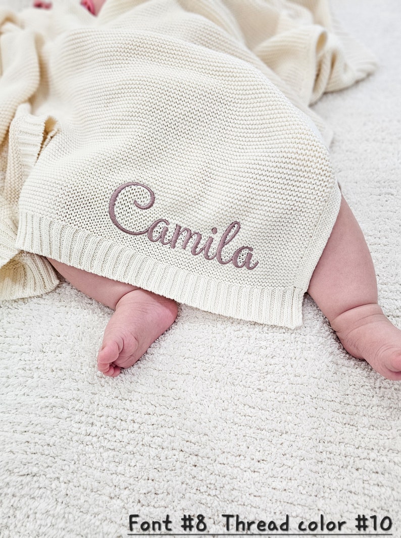 Custom Baby Blanket,Personalized Embroidered Name,Stroller Blanket,Newborn Baby Gift ,Soft Breathable Cotton Knit, baby shower Gift image 2