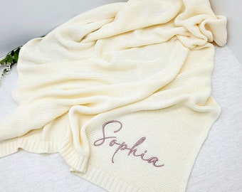 Baby Blanket,Embroidered Name,Stroller Blanket,Newborn Baby Gift ,Soft Breathable Cotton Knit