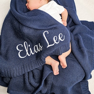 Baby gift, Embroidered Name blanket, Stroller Blanket, Newborn Baby Gift, Soft Breathable Cotton Knit, newborn gift, custom baby blanket.