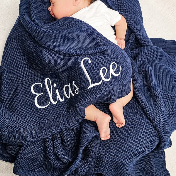 Baby gift, Embroidered Name blanket, Stroller Blanket, Newborn Baby Gift, Soft Breathable Cotton Knit, newborn gift, custom baby blanket.