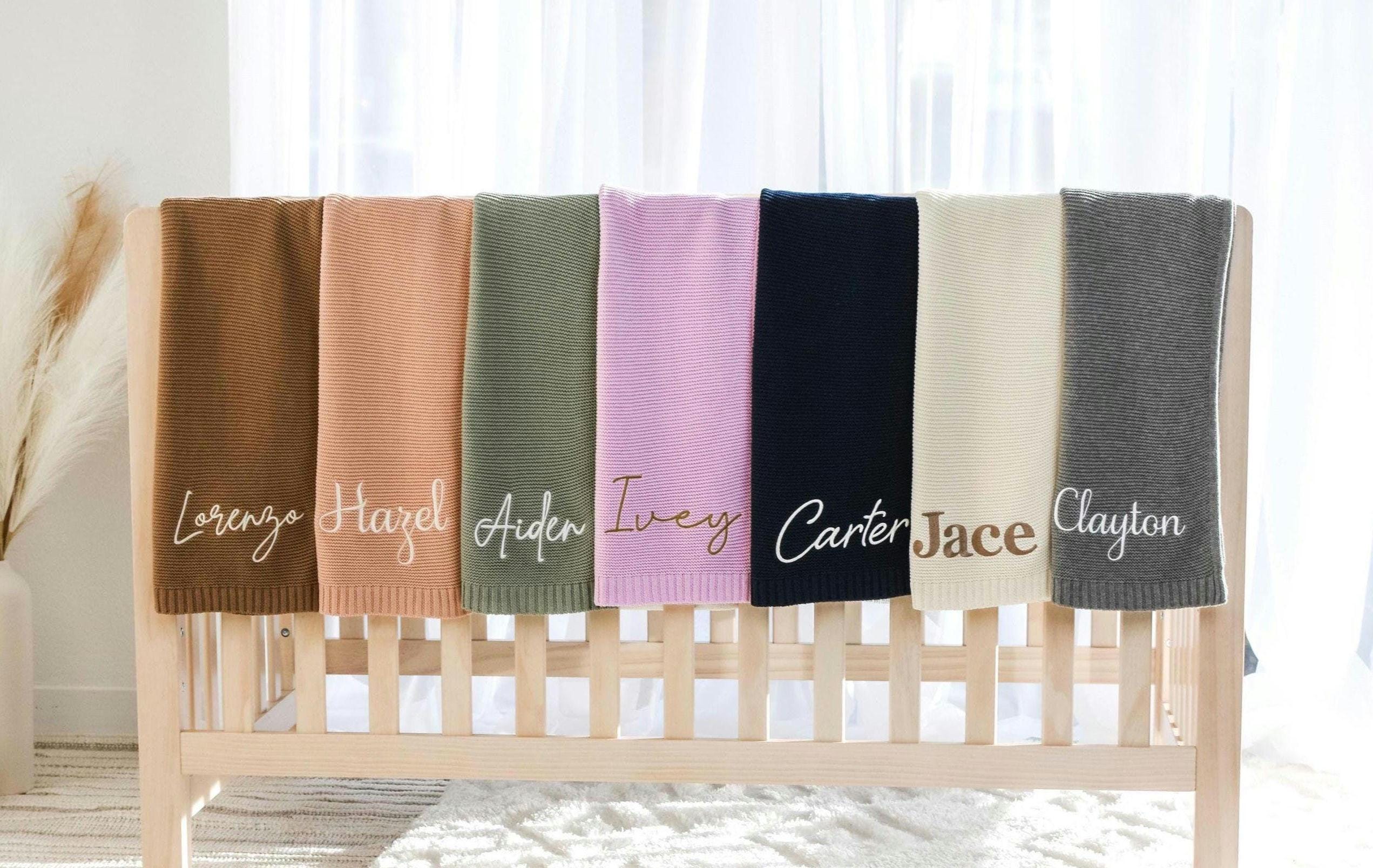 Personalized Baby Blanket With Embroidered Name - 40x30 Inch Chunky Knit Cotton Blanket, Newborn Gift