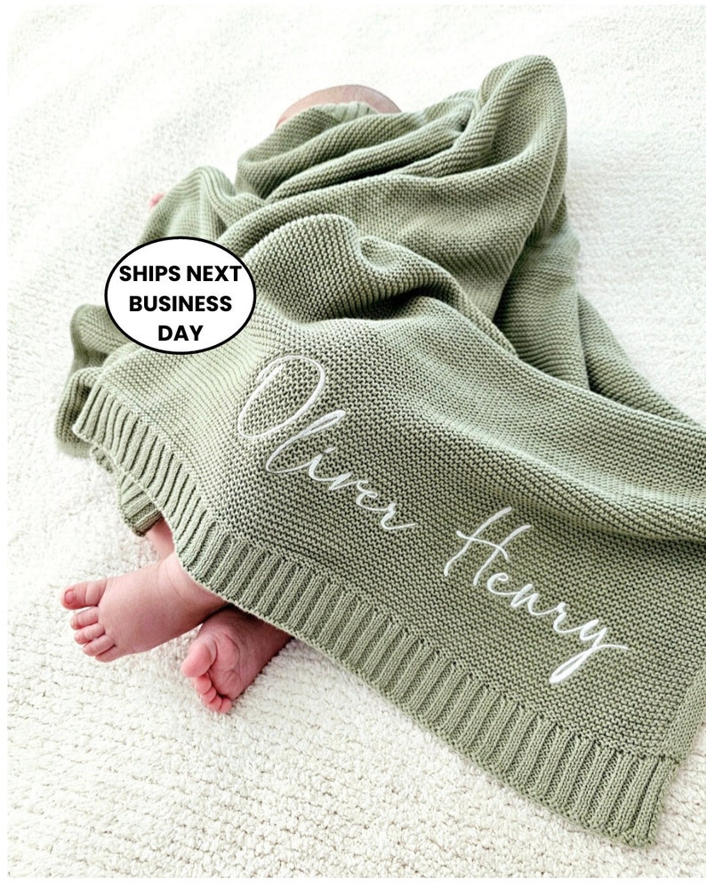 Baby Blanket, Baby gift, Newborn gift, Personalized Name, Stroller Blanket, Newborn Baby Gift, Soft Breathable Cotton Knit, baby shower Gift image 1