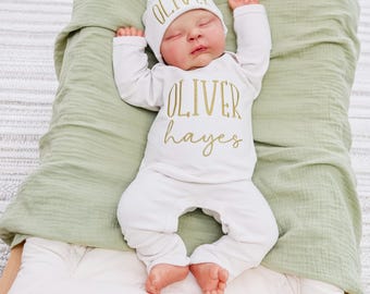 Baby Coming Home Outfit, Baby Gift, Custom Baby Apparel, Embroidered Name Outfit, Personalized Baby Clothing, newborn gift, new baby outfit.