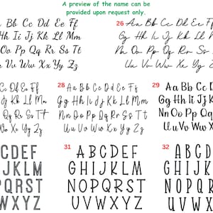 May include: A preview of different font styles for letters A through Z. The fonts are numbered 25 through 32. The fonts are in a variety of styles, including cursive, block, and script.
