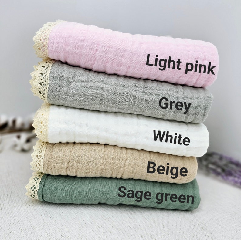 Baby Blanket, Organic Muslin blanket,Personalized baby blanket,Luxury Baby Swaddle Blanket, embroidered name baby blanket, baby shower gift. 画像 5