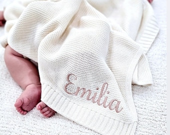 Personalized Baby Blanket,Personalized Embroidered Name,Stroller Blanket,Newborn Baby Gift ,Soft Breathable Cotton Knit, baby shower Gift