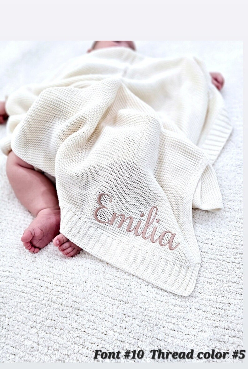 Personalized Baby Blanket,Personalized Embroidered Name,Stroller Blanket,Newborn Baby Gift ,Soft Breathable Cotton Knit, baby shower Gift afbeelding 1