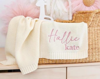 Cotton Knit Baby Blanket, Soft Custom Baby Blanket, Custom Baby Name Blanket, Baby Shower Gift, Newborn Blanket, Keepsake Gift for Baby