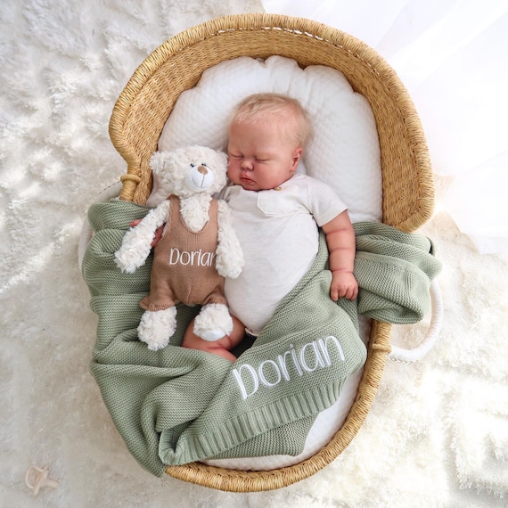Cozy Baby Blanket and Plush Bear Duo, Soft Cotton Knit Blanket with Plush Toy, Perfect Newborn Gift, Baby Blanket with Bear Toy