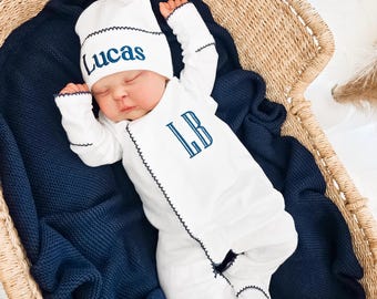 Baby boy coming home outfit, Monogrammed footie, Personalized Baby gift, Monogrammed sleeper, pima cotton, newborn pictures, shower gift