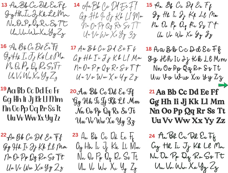 May include: A black and white image of a handwritten alphabet, with each letter repeated 24 times in a grid pattern. The letters are written in a cursive style.