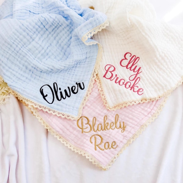 Baby Blanket, Organic Muslin blanket,Personalized baby blanket,Luxury Baby Swaddle Blanket, embroidered name baby blanket, baby shower gift.
