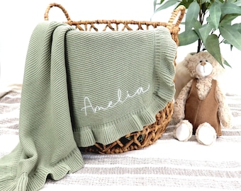 Ruffle Baby blanket /Gift Baby Blanket/Soft Custom Personalized baby blanket / Embroidered Knitted Baby Blanket / Baby Shower Gift