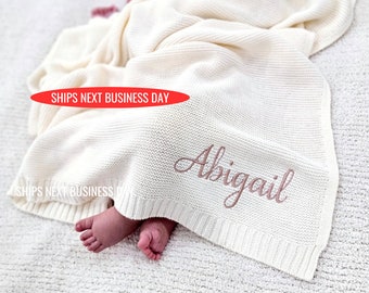 Baby Blanket,Custom Embroidered Name, Stroller Blanket, Newborn Baby Gift, Soft Breathable Cotton Knit, Baby shower Gift, Baby Blanket