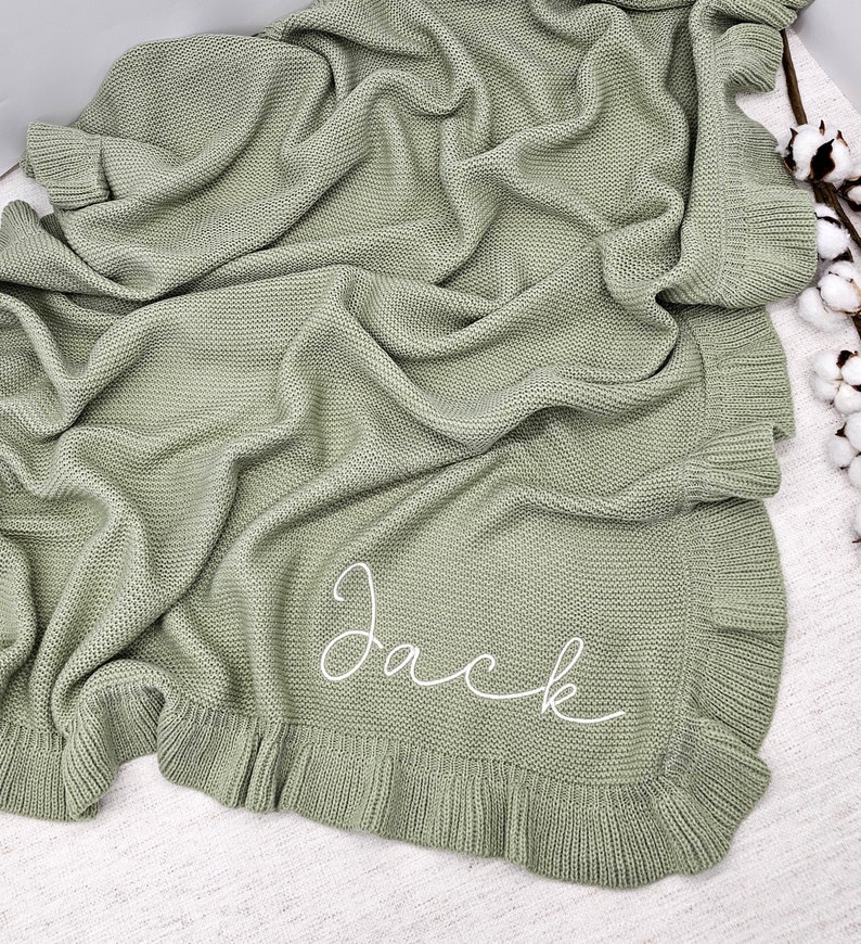 Custom Embroidered Baby Blanket / Soft Custom Personalized baby blanket / Embroidered Knitted Baby Blanket / Soft Custom Baby Shower Gift image 1