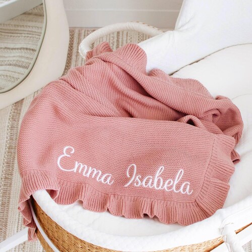 Ruffle Baby blanket / Soft Custom Personalized baby blanket / Embroidered Knitted Baby Blanket / Soft Custom Baby Shower Gift