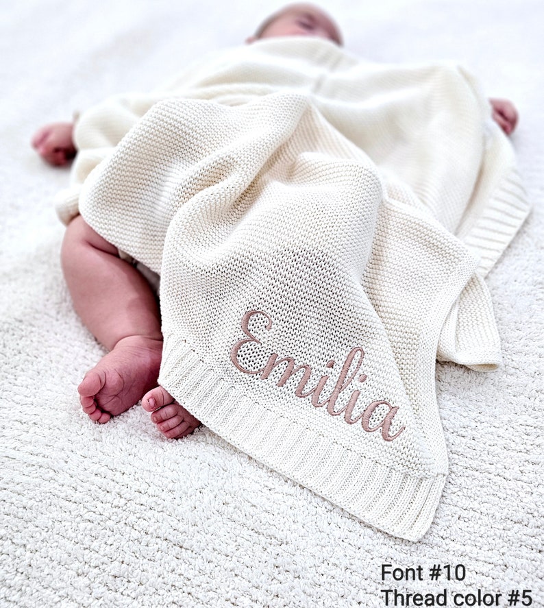 Baby Blanket,Embroidered Name,Stroller Blanket,Newborn Baby Gift ,Soft Breathable Cotton Knit,baby shower Gift, baby blanket gift image 1